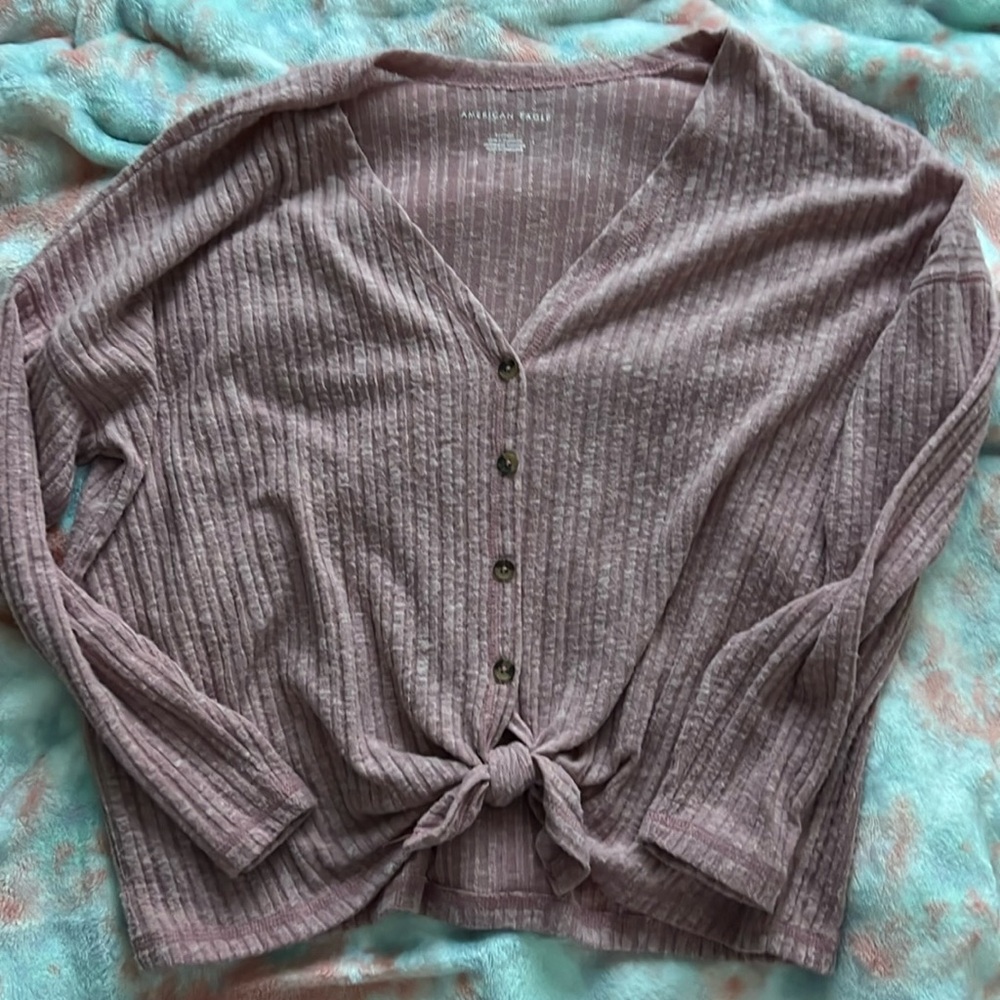 American Eagle Pink Tie Front Top